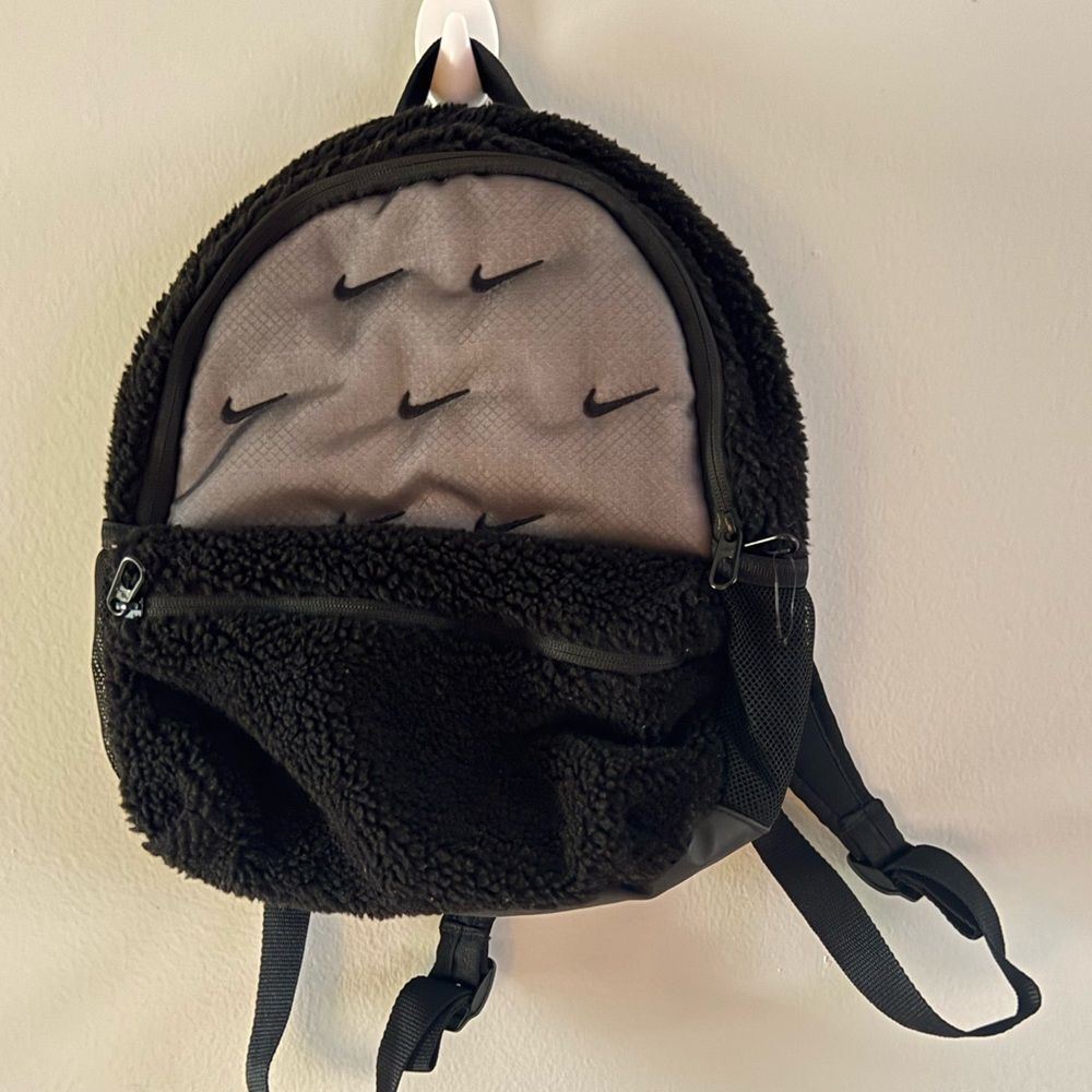 Nike Black Sherpa Mini Backpack with Gray Swoosh Panel